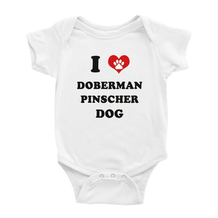 

I Heart Doberman Pinscher Dog Funny Cute Baby Romper (White 12-18 Months)