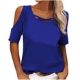 thumbnail image 1 of Moda mujer verano fuera del hombro manga corta sólido casual camiseta blusa Fridja  bn2007, 1 of 9