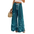 thumbnail image 2 of Plus Size Hawaiian Print Palazzo Pants for Women High Waist Wide Leg Resort Wear Trousers with Pockets Dark Blue S, 2 of 7