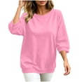 thumbnail image 3 of Fall Shirts for Women 3/4 Sleeve Fashion Plus Size Casual Solid Color Loose Blouse Round Neck Blouses Comfortable Top, 3 of 7