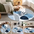 thumbnail image 5 of Round Area Rug 3.3 Ft, Blue Bohogeometric Washable Non-Slip Circle Carpet for Living Room/Bedroom, Bohemia Ethnic Abstract Lines Leaf Low-Profile Small Kitchen Mats Collection Rugs for Indoor, 5 of 7