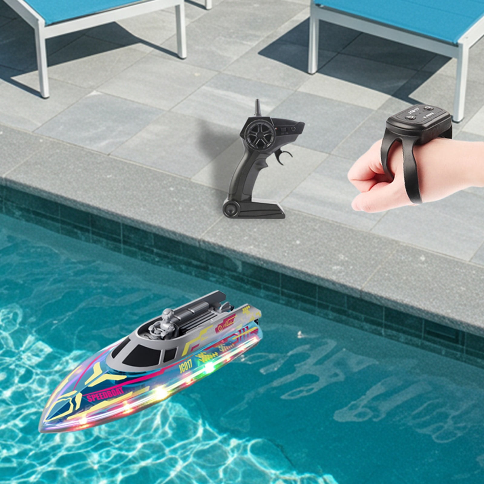Remote Control Boat With 2.4G Control High Speed LED Lights For Outdoor Pool Durable And High Performance Toy For Ages 7 And Up 49mhz Remote Control Replacement Easy Control Remote Control Plane for
