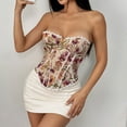 thumbnail image 3 of Ugoldhm Women's Vintage Floral Print Corset - Strapless Lace Trim Sexy Bandeau Going Out Crop Top, 3 of 4