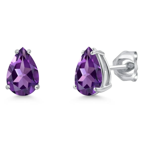 Gem Stone King 14K White Gold 9X6MM Pear Shape Gemstone Birthstone Double Notch Teardrop Stud Earrings for Women and Men