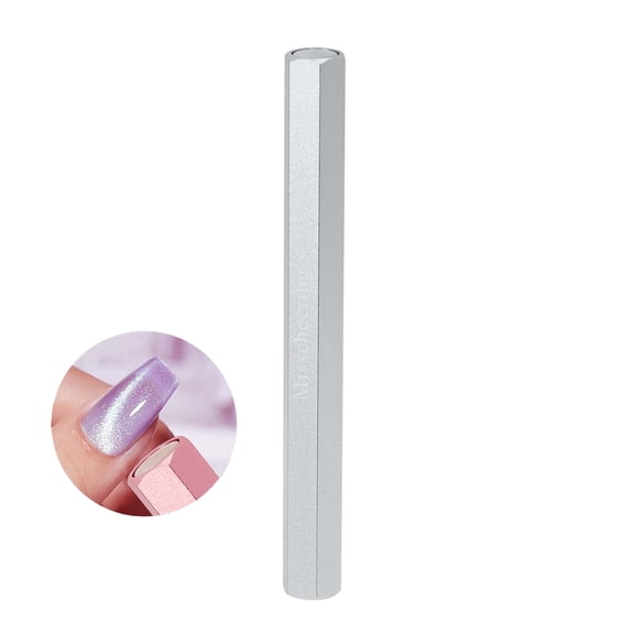 Double-Ended Nail Art Magnet Pen, Hexagonal Magnetic Nail Art Stick, Reusable Cat Eye Magnet Tool, Portable Manicure Design Tools for DIY Nail Art Salon Home Use,Silver