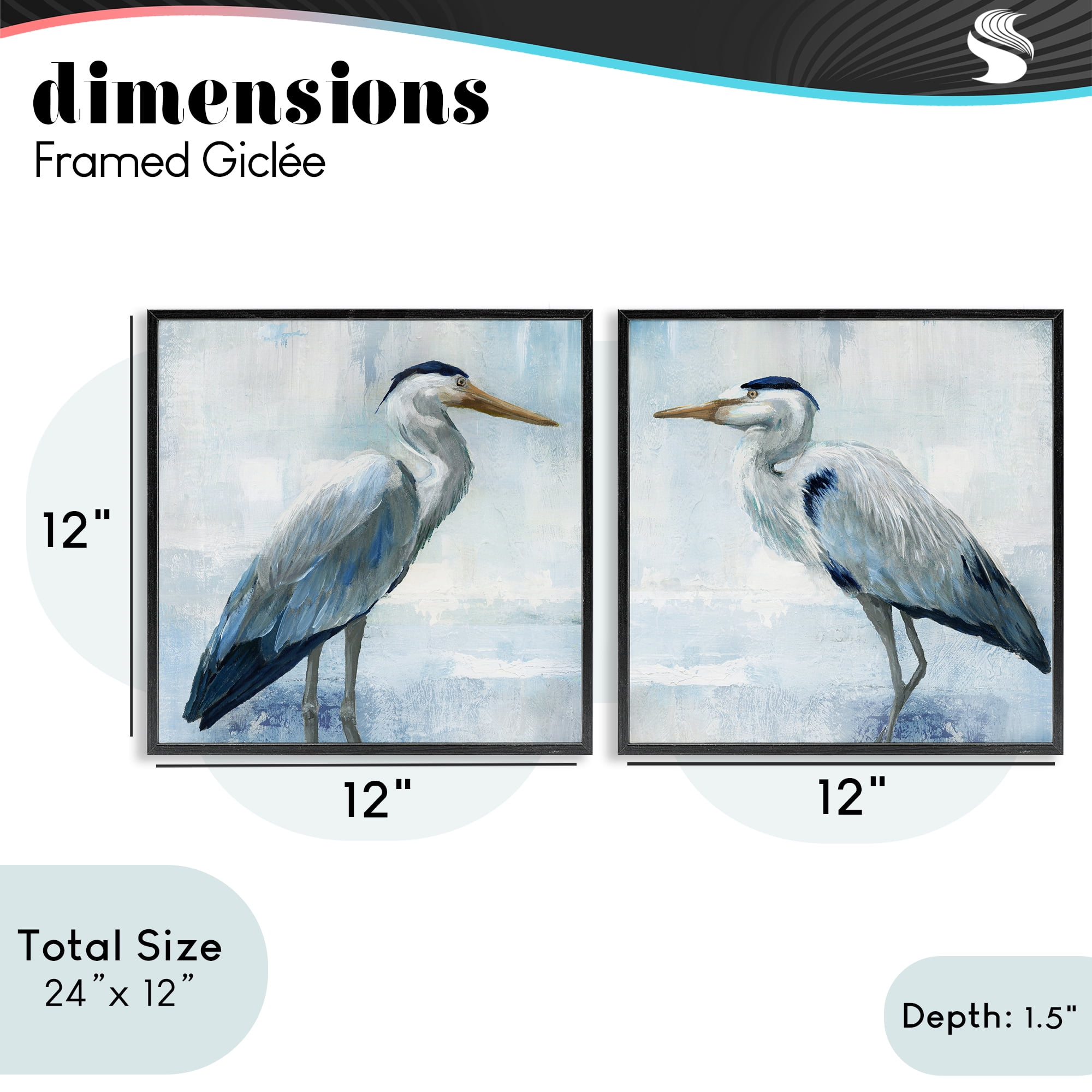 Stupell Industries Faded Blue Coastal Herons 2 Piece Black Framed Giclee Art Set, design by Nan