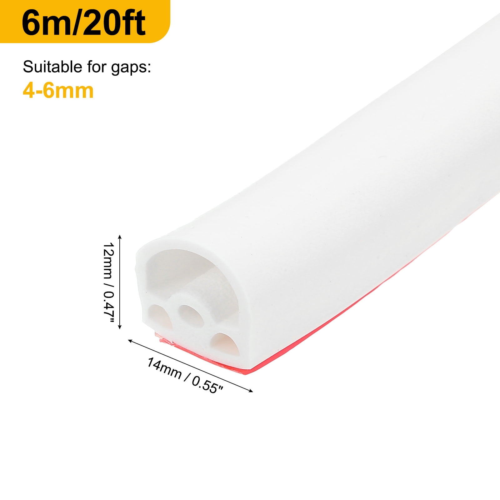 Uxcell 20 ft Silicone Weather Stripping Door Seal Strip, , 0.55" x 0.47", White