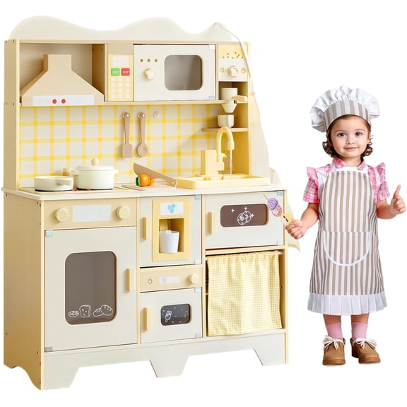 Cocina de Juguete para Niños, Cocinita para Niñas con Luz, Fregaderos de Juguete con Agua Corriente, Horno, Microondas, Máquina de Hielo, Juego de Utensilios De Cocina y Accesorios para 4 a 6 Años