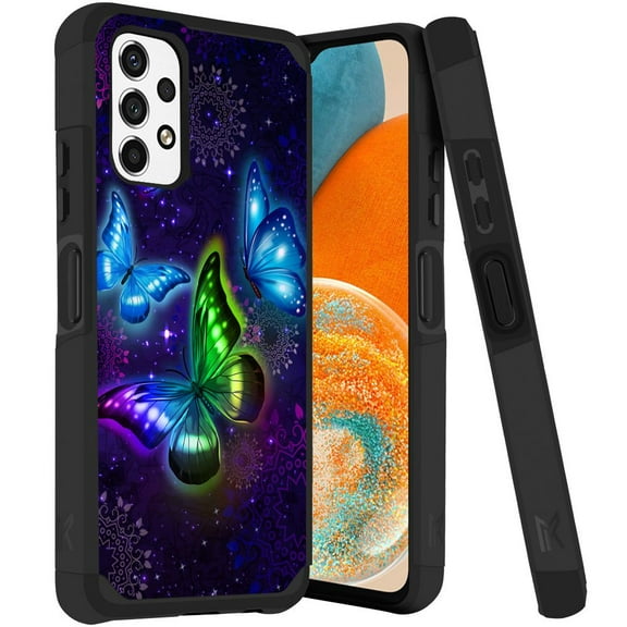 ANJ  Rugged Dual Layered Shockproof Slim Hybrid Case   Tempered Glass Cover Compatible with Samsung Galaxy A23 5G - Twilight Butterfly