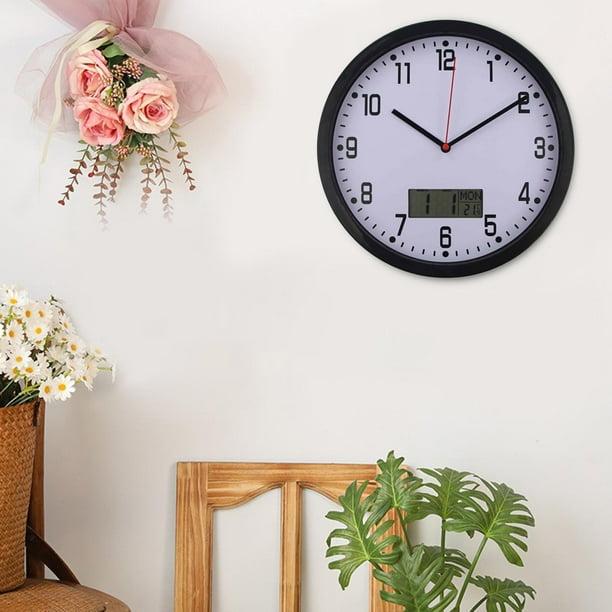Reloj de pared clasico con fecha y temperatura Reloj de pared digital sin tictac Relojes redondos de 10 pulgadas para restaurante Tienda Comedor Negro Soledad Reloj de pared Walmart en linea