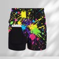 thumbnail image 5 of XIAONU Paint Splash Print Shorts for Men Elastic Waist Side Pockets Swim Shorts, 5 of 5