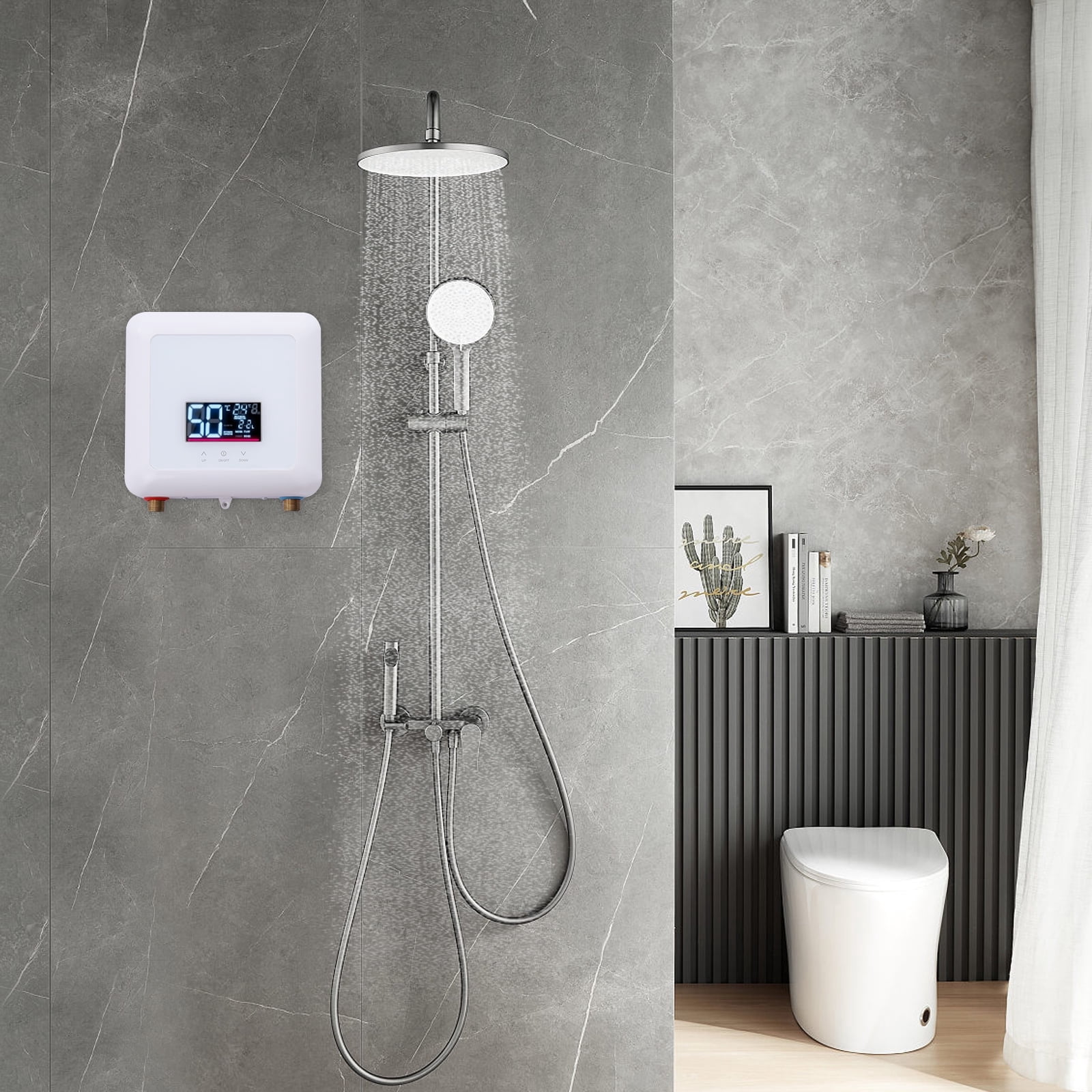 Dwellnix Tankless Water Heater 5500W, Instant Heating, Adjustable Power 5 Levels, Remote & Touch Control, Ideal for Bathroom, Kitchen & Low-Pressure Areas