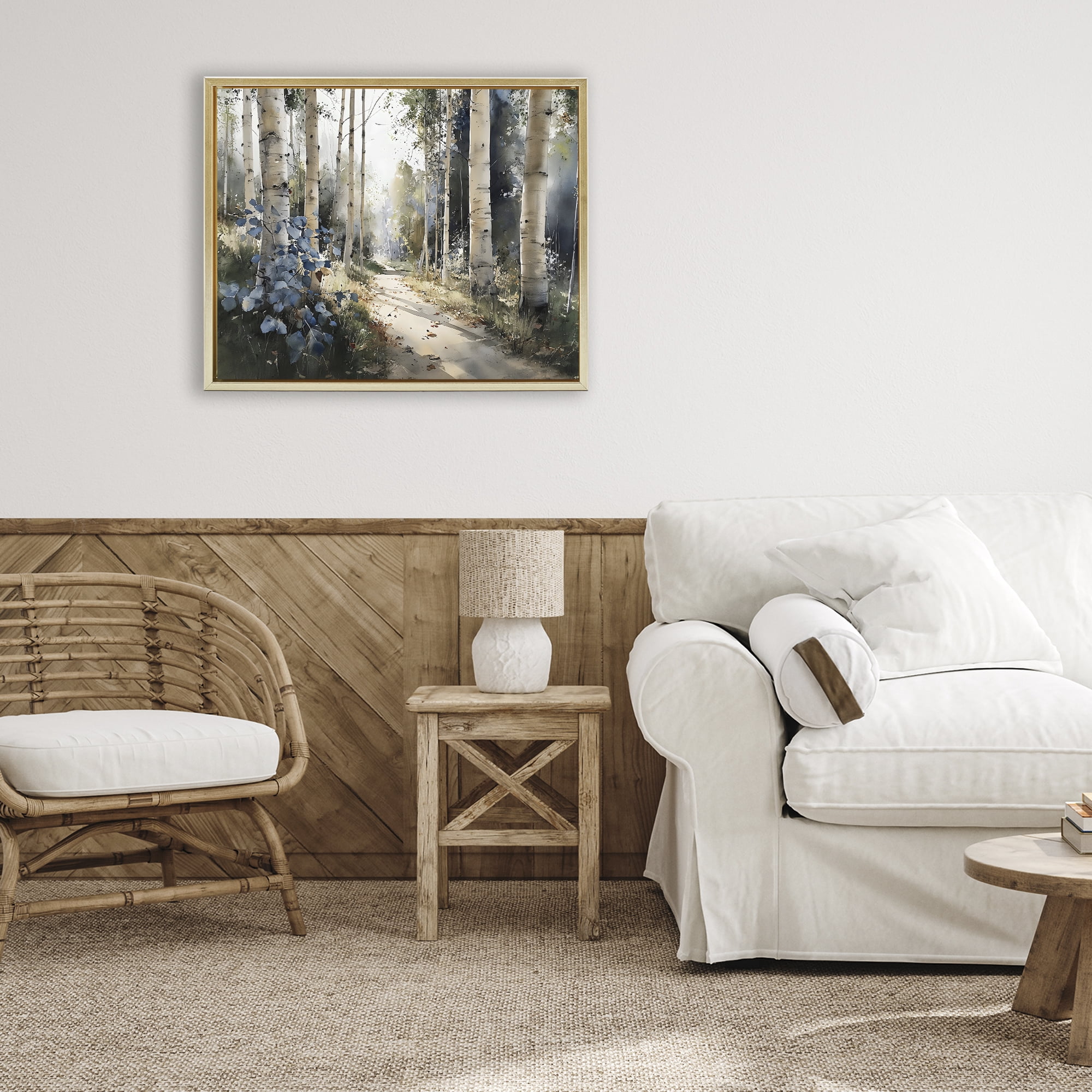 Stupell Industries Blue Birch Sunlit Forest Gold Framed Floater Canvas Wall Art, design by Franklyn Gregory