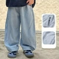 thumbnail image 6 of CPNG Tween Boys Baggy Jeans Retro Patchwork Pants Unisex High Street Loose Straight Trousers Elastic Waistband Wide Leg Denim Pants with Pockets Y2K Streetwear Jeans, 6 of 7