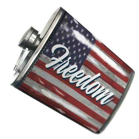 

NEONBLOND Flask Freedom Fourth of July Vintage Wood Flag Script