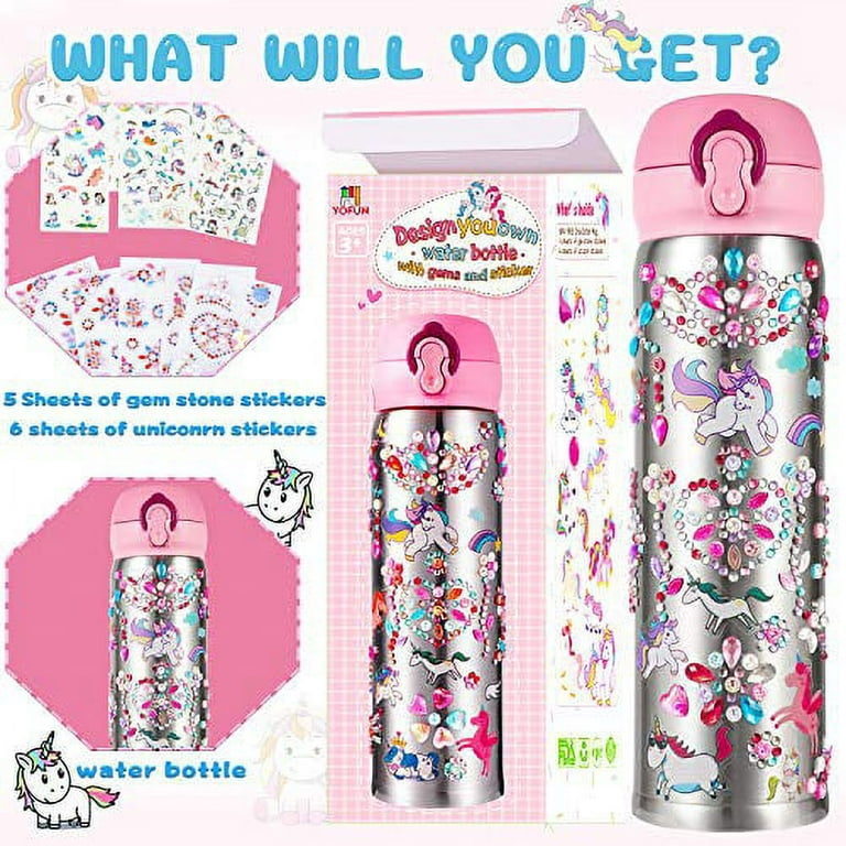  EDsportshouse Decorate Your Own Water Bottle Kits For Girls  Age 4-6-8-10,Unicorn Gem Diamond Painting Crafts,Fun Arts And Crafts Gifts  Toys For Girls Birthday Christmas