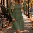 thumbnail image 5 of Women Solid Square Neck Long Sleeve Ribbed Knit Dress Casual Fitted High Waist Midi Dress Autumn Winter Green XL(XL), 5 of 9