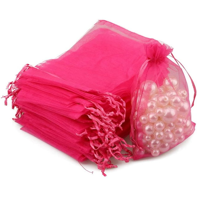 Sacs en Organza pour Cadeaux de Fête, Lot de 100, 10*12 cm, Rouge Rose