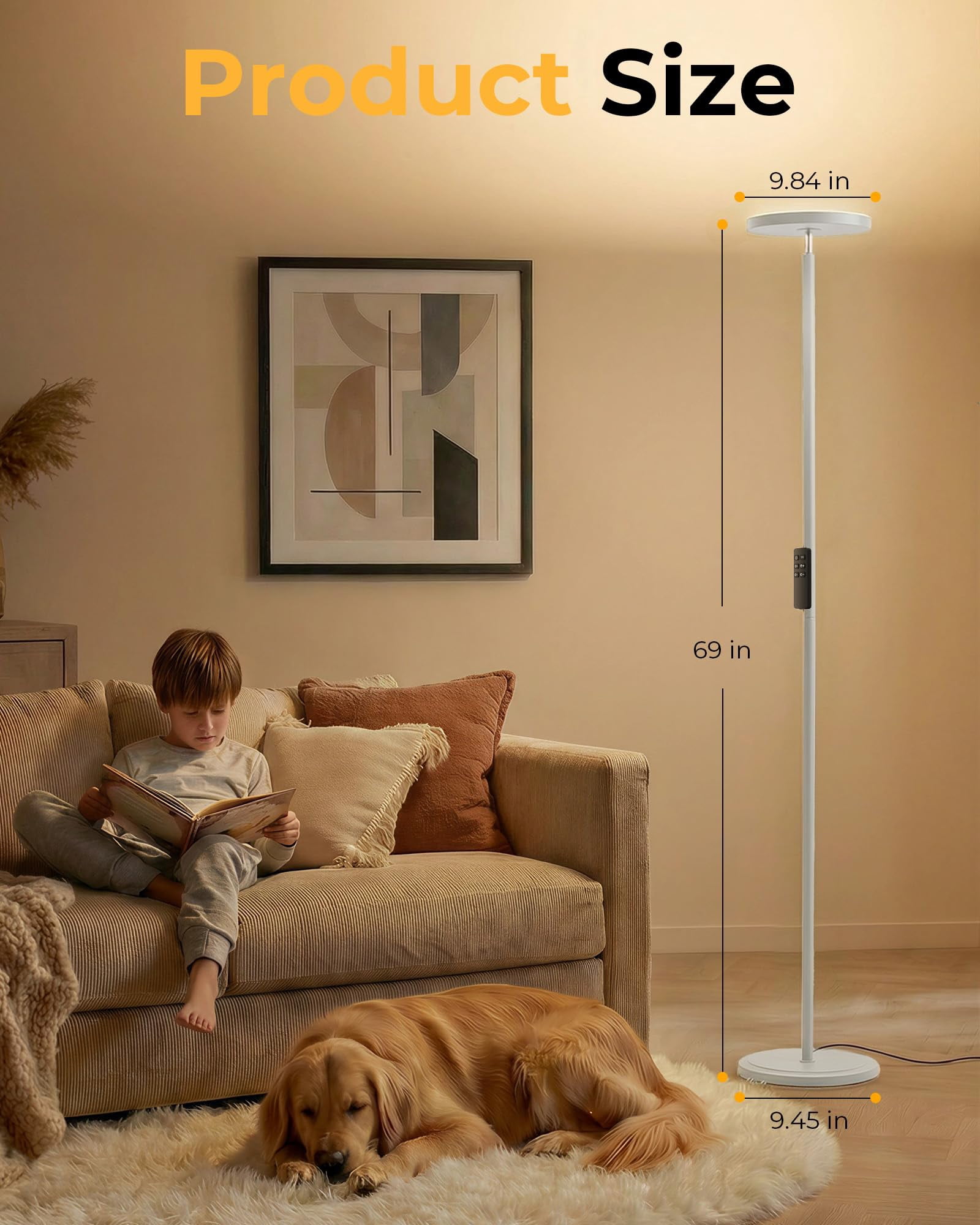 Led Floor Lamps  2800lm Standing Lamp Remote & Foot With 1h Timer 2700-6500k Stepless Dimmable Modern Pole Light For Bedroom Office Reading White