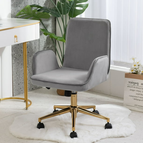 Furniliving Velvet Swivel Desk Chair MidBack Computer Chair on Wheels