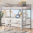 thumbnail image 4 of VECELO Metal Twin Size Loft Bed Frame with Stairs & Full-Length Guardrail, Loft Bed for Bedroom, Space-Saving Design, No Box Spring Needed, Grey, 4 of 12