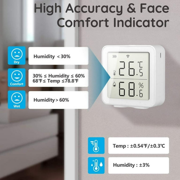 Oria Indoor Bluetooth Thermometer, Portable Wireless Humidity Temperature Sensor with Temp Humidity Monitor, White