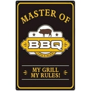 Rustic Tin Wall Decor Metal Poster Plaque Master of BBQ Tin Metal Wall Art Signs My Grill My Rules Thick Tinplate Print Poster Wall Poster Plaque for Home Kitchen Bar Coffee Shop 8x12 inch