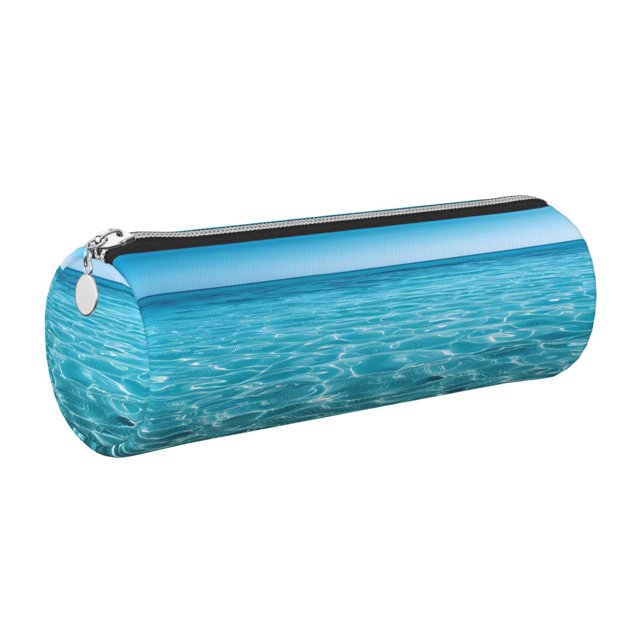 Easygdp Crystal Clear Ocean Waves para Estuche de Lápices Cilíndrico de Cuero con Cremallera, Organizador de Lápices de Cuero para Escuela, Oficina y Viajes
