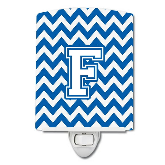 Letter F Chevron Blue and White Ceramic Night Light