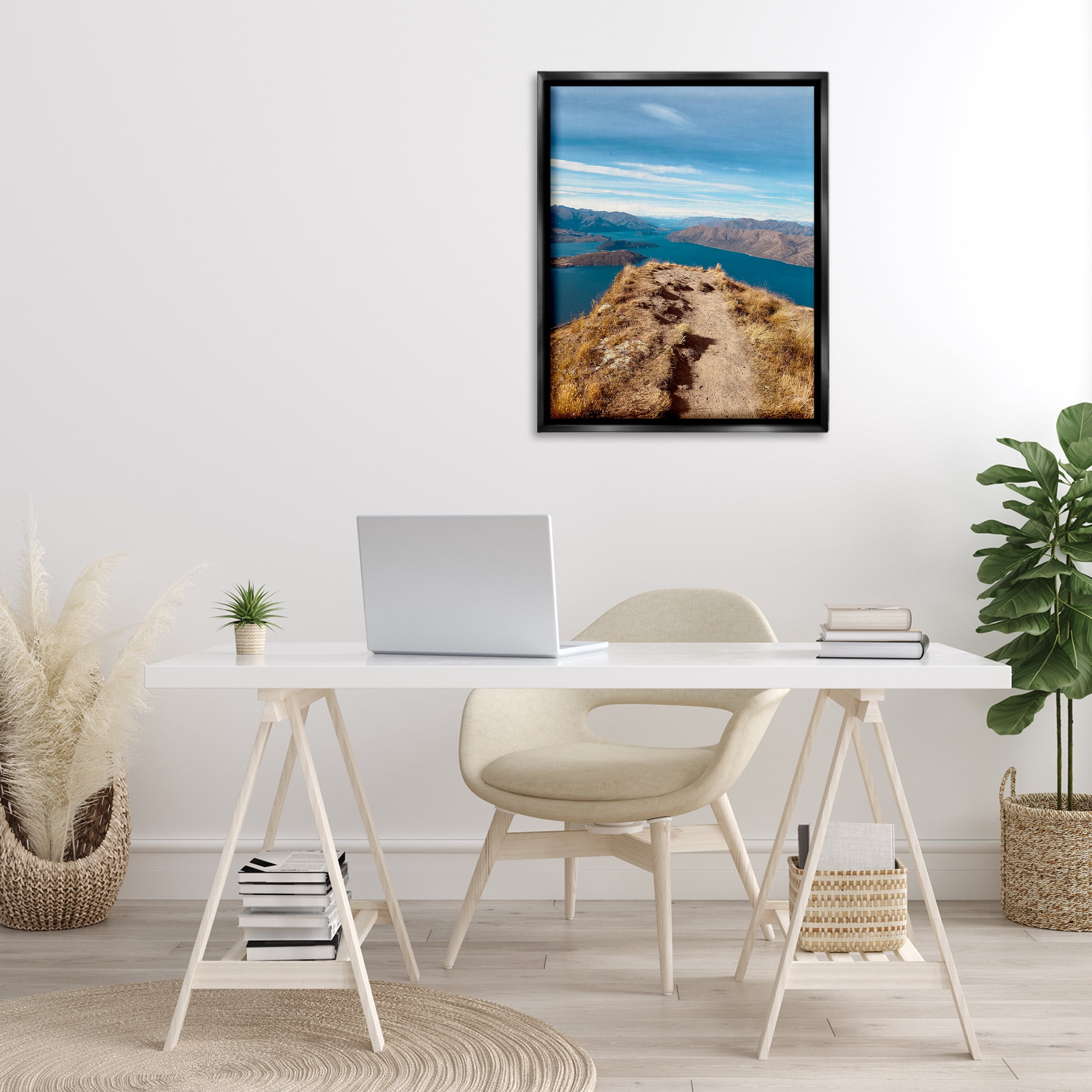 Stupell Industries Cliffs over Blue Sea Landscape Photography Black Floater Framed Art Print Wall Art, 25 x 31
