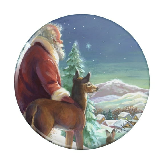 Christmas Holiday Silent Night Santa Claus Pinback Button Pin