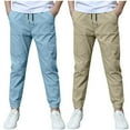 thumbnail image 2 of MKOSPLRT 2 Pack Kid's Summer Pants with Pocket 3-13 Years Boys Ealstic Waist Linen Joggers Solid Cinch Bototn Lounge Pants, 2 of 9