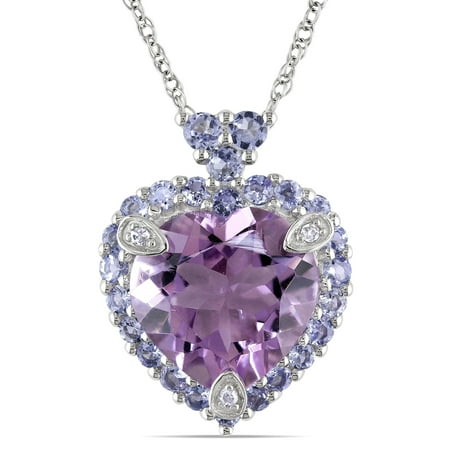 - 10k White Gold Amethyst, Tanzanite and Diamond-accented Necklace