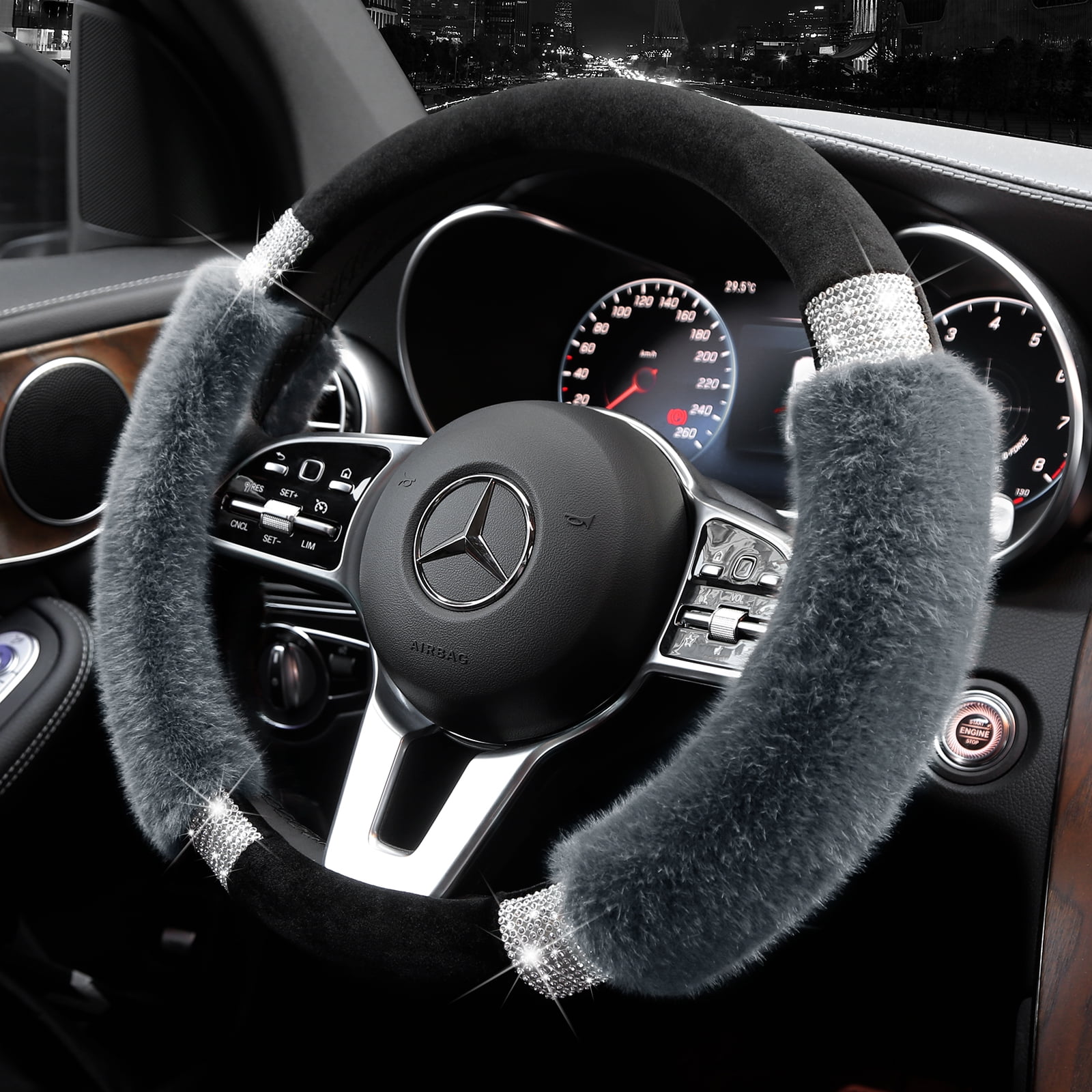 Achiou Fluffy Steering Wheel Cover for Women Universal  Assorted Colors 