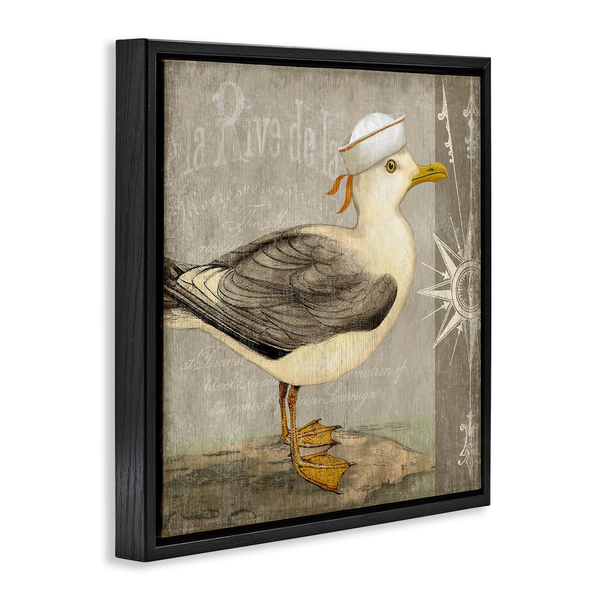 Stupell Industries Rustic Little Seagull Black Framed Floater Canvas Wall Art, design by Suzanne Nicoll