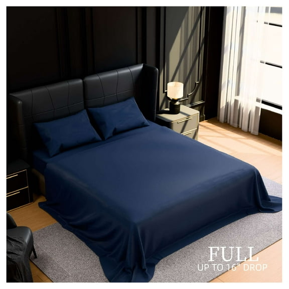 Full Bed Sheets Set 4 Piece - Brushed Microfiber Bedding - Navy Blue - Soft, Shrinkage & Fade Resistant - Easy Care - Full Size Sheet Set