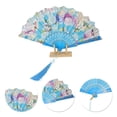 thumbnail image 3 of Unique Bargains 1 Pc Rose Print with Tassel Folding Fan for Masquerade Sky Blue Silk Fabric, 3 of 5