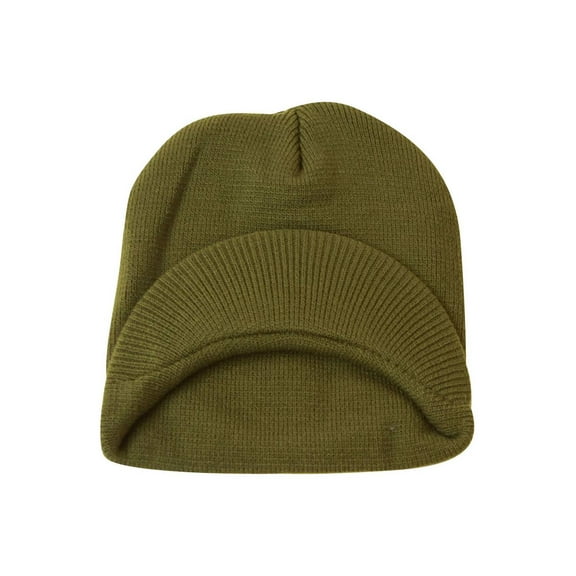 Top Headwear Cuffless  Visor Winter Beanie - Olive