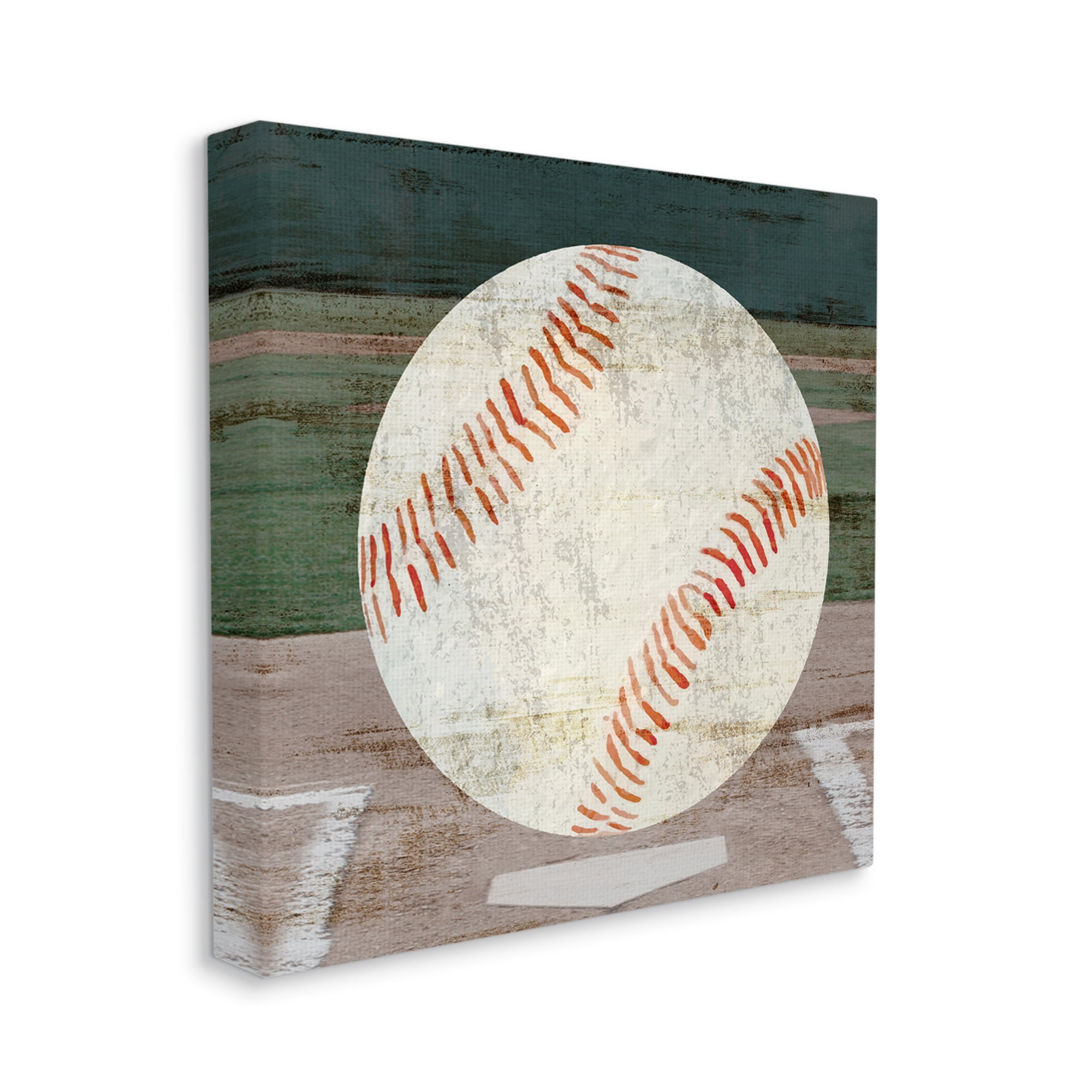 Stupell Industries Rustic Baseball on Field Abstract Painting Gallery Wrapped Canvas Art Print Wall Art, 36 x 36