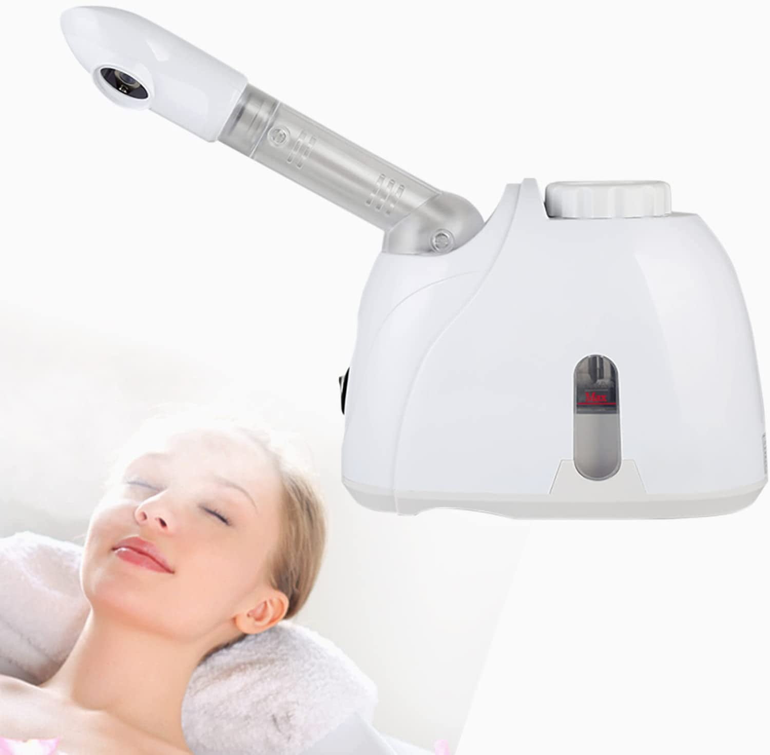 Quiet&Far Facial Steamer Warm Mist Humidifier with Extendable Arm & Adjustable Nozzle for Sinuses Moisturizing Unclogs Pores or deep Cleaning Skin Professional Facial Steamer at Home, White
