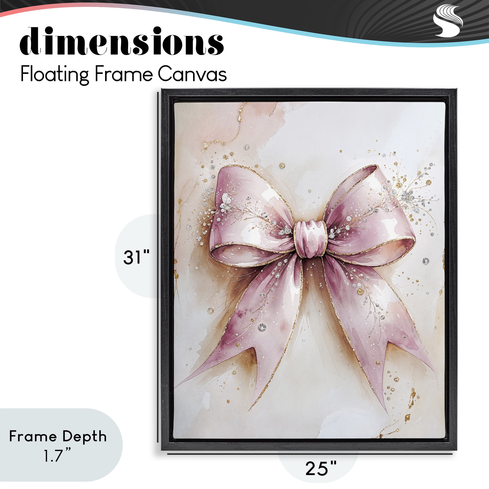 Stupell Industries Glamorous Blush Pink Bow Black Framed Floater Canvas Wall Art, design by Nataly White