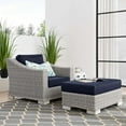 thumbnail image 2 of Side Chair Armchair and Ottoman, Rattan, Wicker, Light Grey Gray Blue Navy, Modern Contemporary Urban Design, Outdoor Patio Balcony Cafe Bistro Garden Furniture Hotel Hospitality, 2 of 10