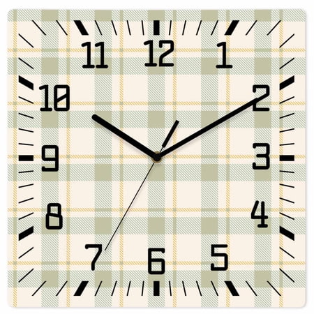 Farmhouse Grid, Wooden Wall Clock Silent Non Ticking, Country Minimalistic Geometric Plaid Lattice Square Wall Clocks Battery Operated, Decor Clock for Home Office, Living Room, Kitchen, 10 Inch
