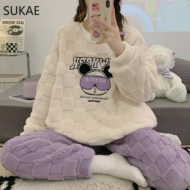 SUKAE-Conjunto de Pijama de terciopelo chino para mujer, ropa de