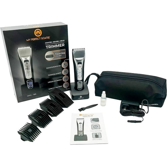My Perfect Goatee Beard, Body, Head Cordless Trimmer with Extra Sharp Blades and Travel Bag, Waterproof, High Power 7000 RPM Motor, 8 Comb incremental Sizes