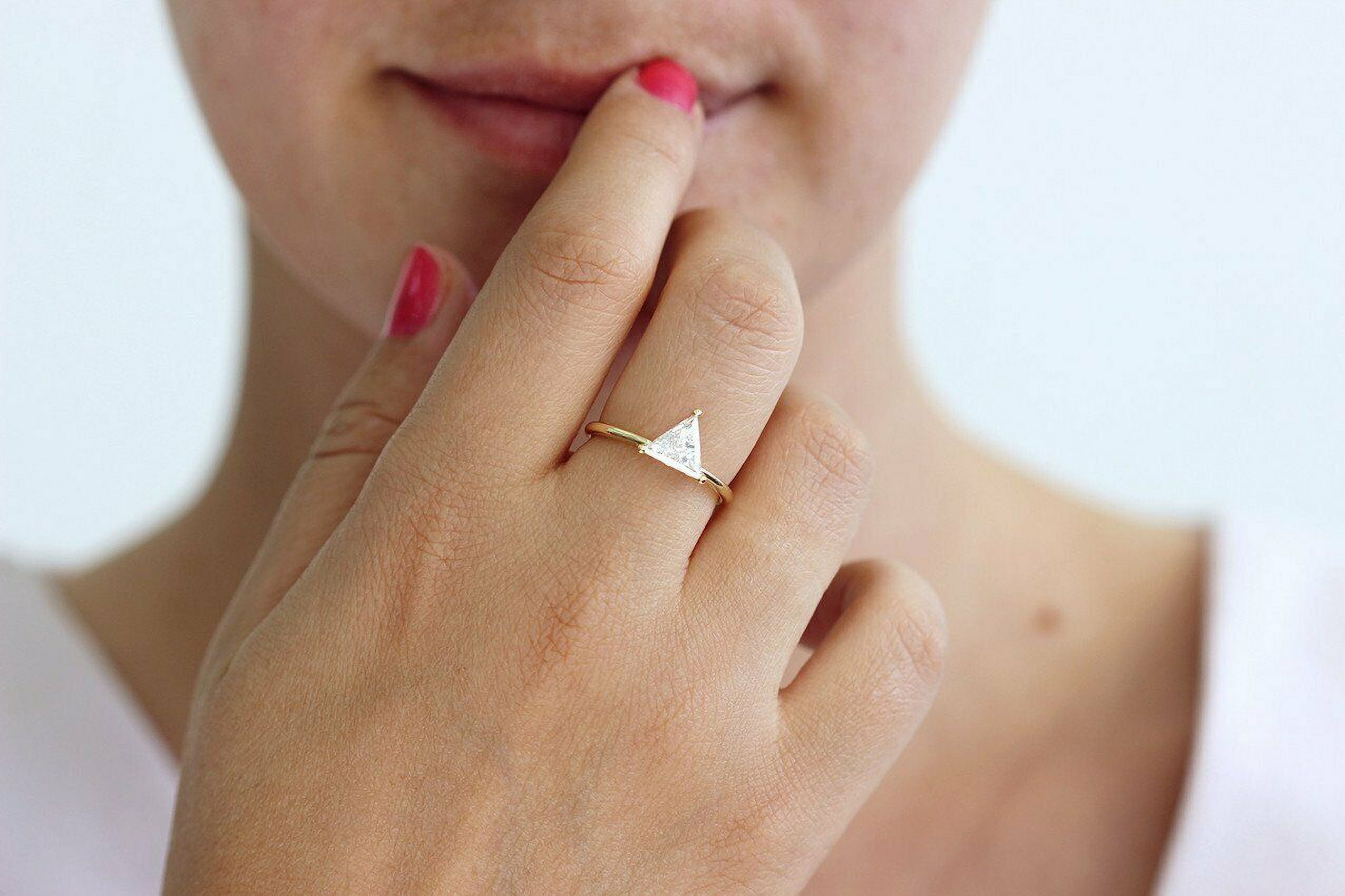 HeartsAndYou 1ct Trillion Cut Moissanite Engagement Ring for Women 18k Yellow Gold Over Silver Minimalist Dainty