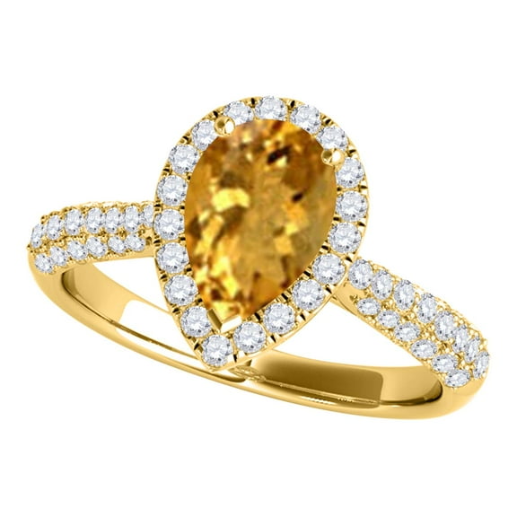 Mauli Jewels Engagement Rings for Women 1.55 Carat Diamond and Pear Shaped Citrine Ring 4-prong 10K Yellow Gold
