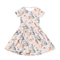 thumbnail image 4 of YOUYEDIAN Girls Easter Dress Kids Festival Cute Bunny Print A-Line Dresses Teen Casual Short Sleeve Crew Neck Sundress with Pockets (Light Gray, 9-10 Years), 4 of 6