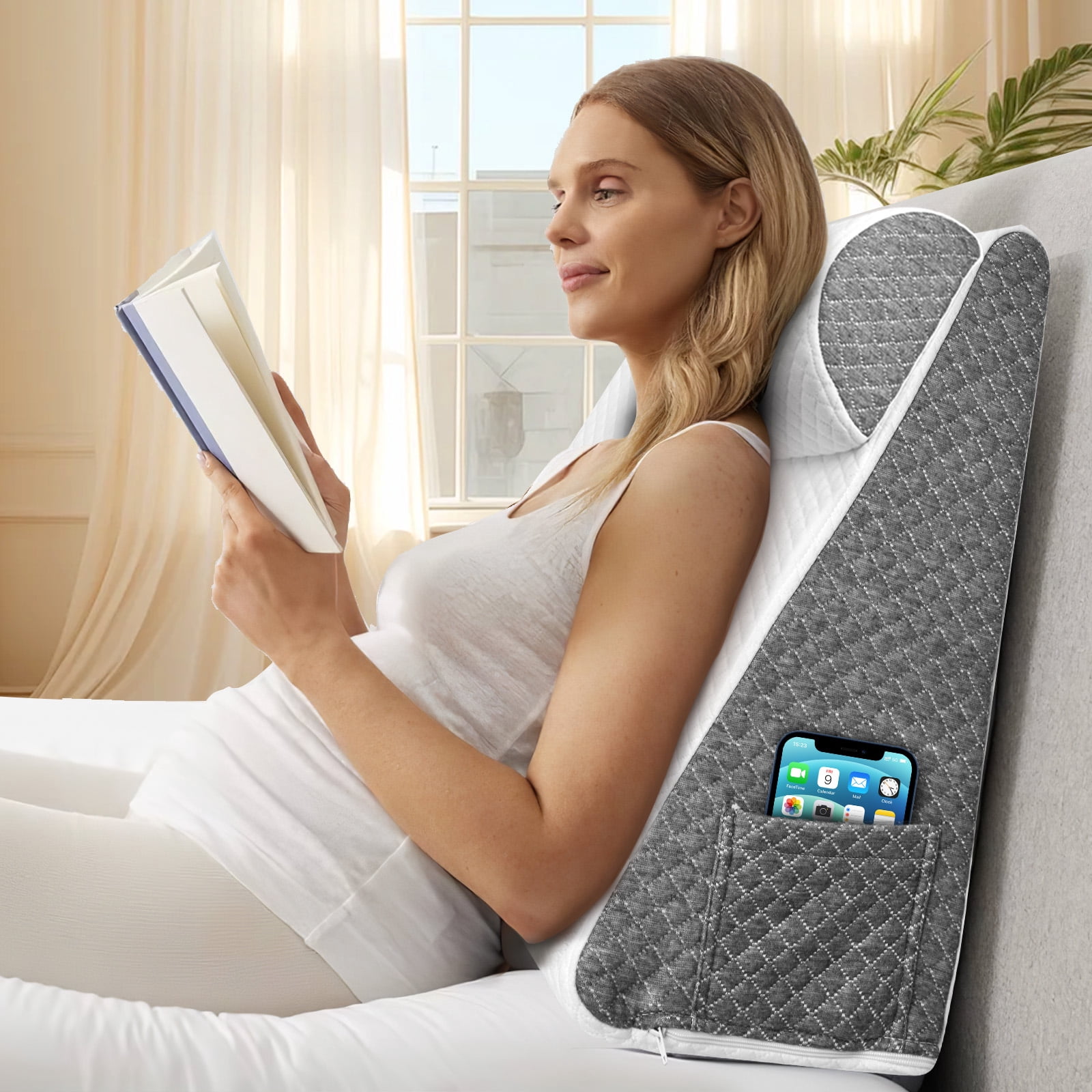 AMTPM Bed Wedge Pillow, Memory Foam Triangle Pillow for Sleep Apnea, Acid Reflux, Snoring, 12Inch Leg Elevation, Back Support for Sitting Up in Bed, Incline Cushion for Sleeping, Reading