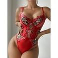 thumbnail image 4 of Red Lace Bodysuit Lingerie Rose Embroidered, 4 of 5